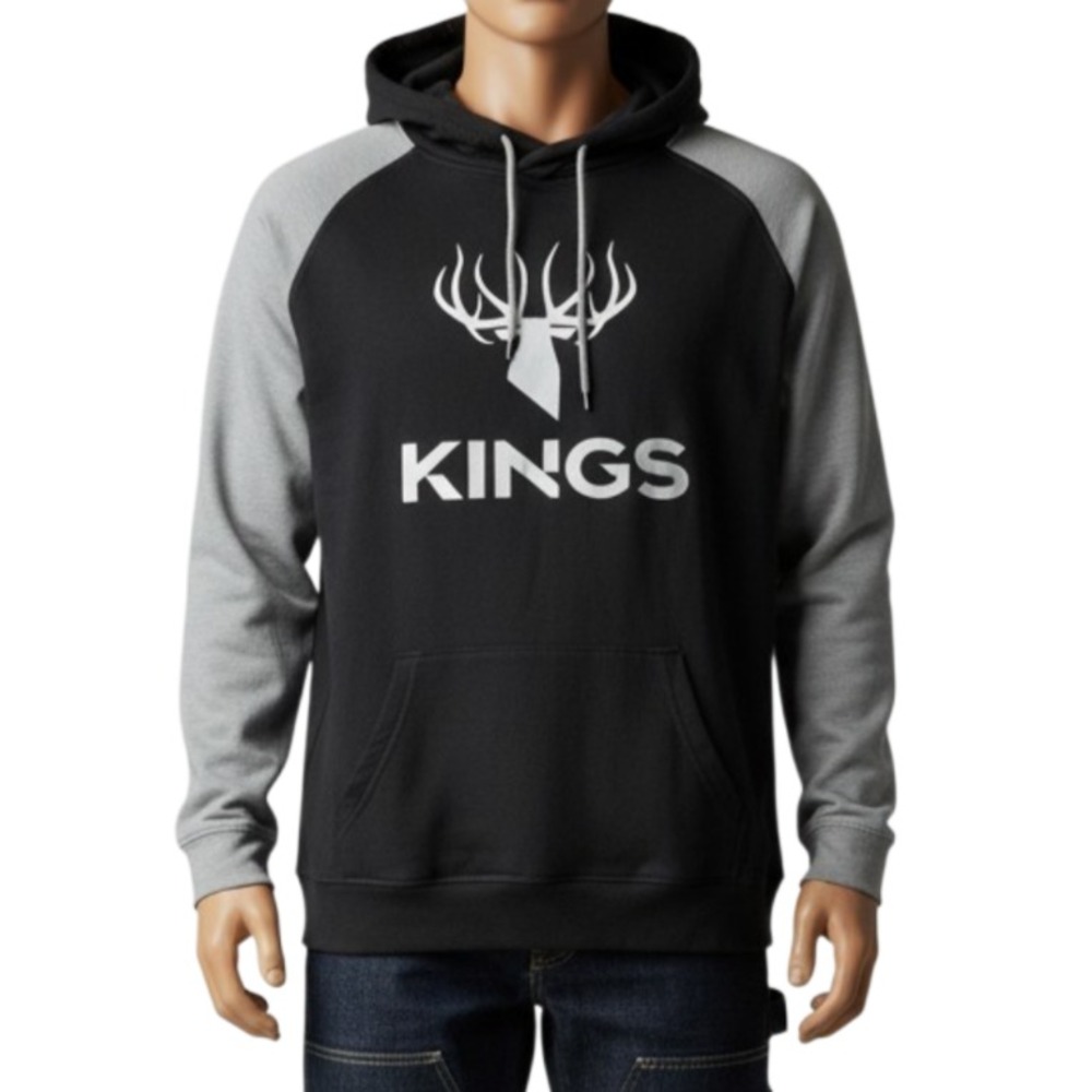 Kings Camo Logo Pullover Hoodie Mens 2XL Black Grey Raglan NWT KSW705 Hunting